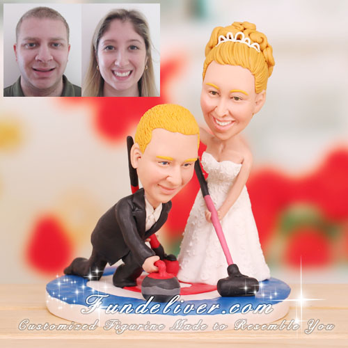 Curling Couple Curlers Wedding Cake Toppers - Click Image to Close
